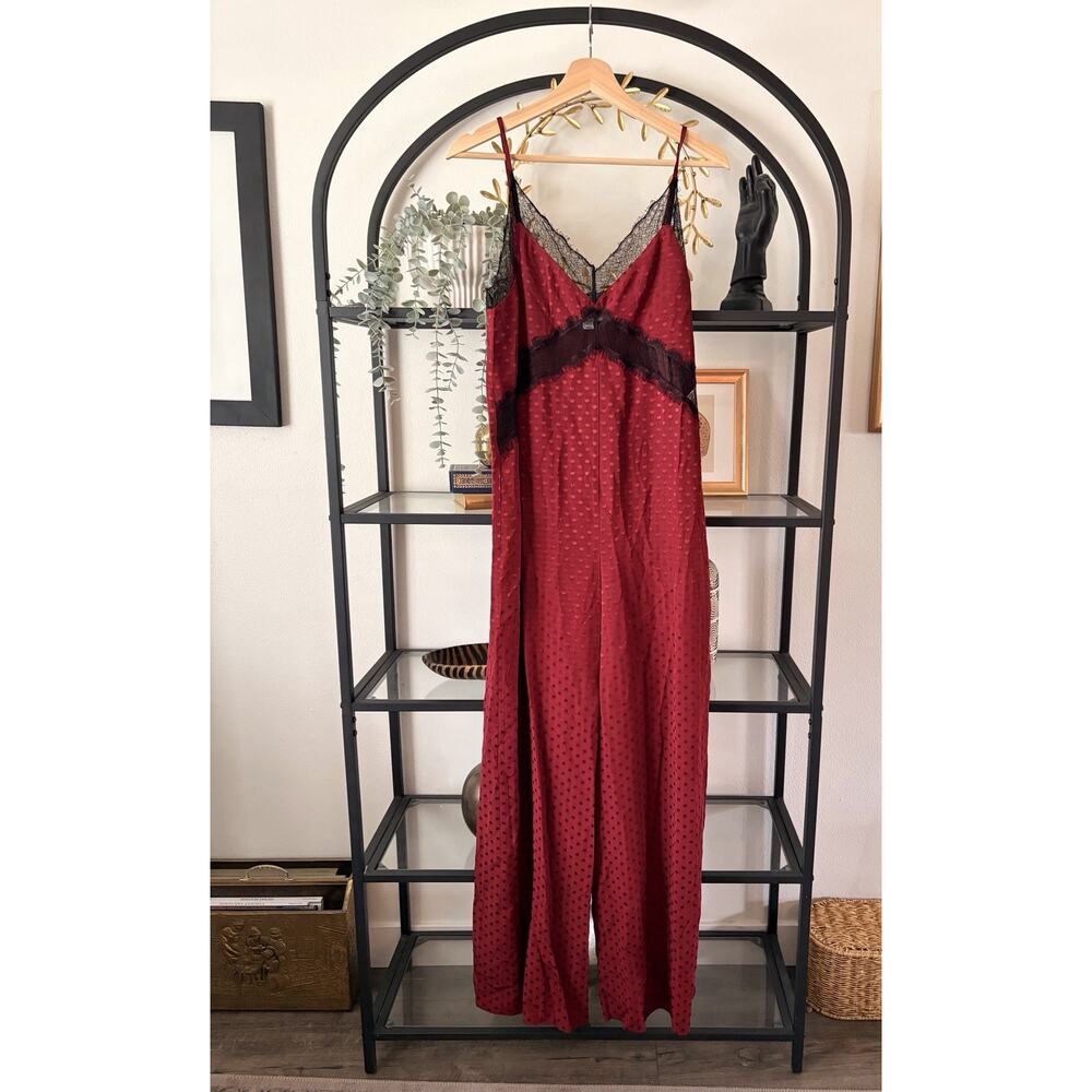 Topshop Red Satin Lace Jumpsuit US 6